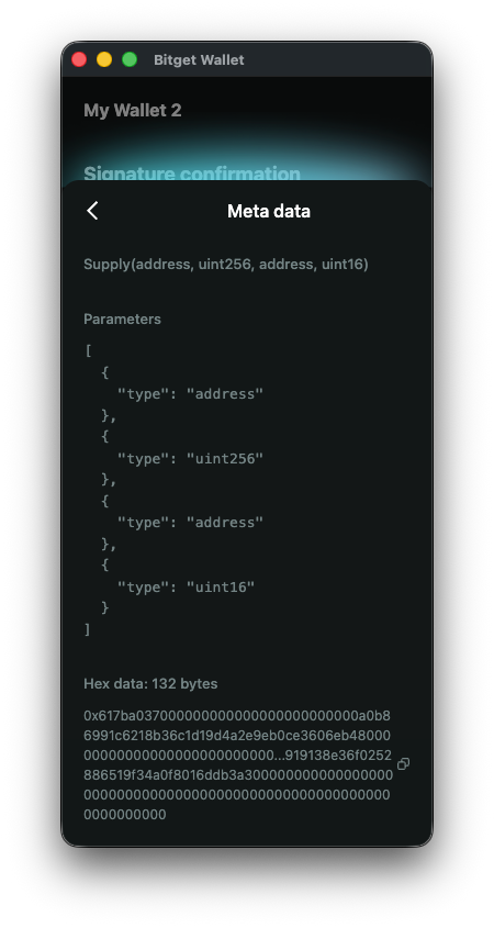 Bitget Wallet meta data view of transaction calldata