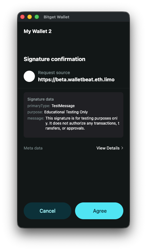 Bitget Wallet signature confirmation for an EIP-712 message