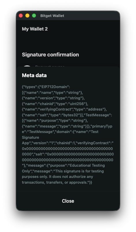 Bitget Wallet meta data view of an EIP-712 struct